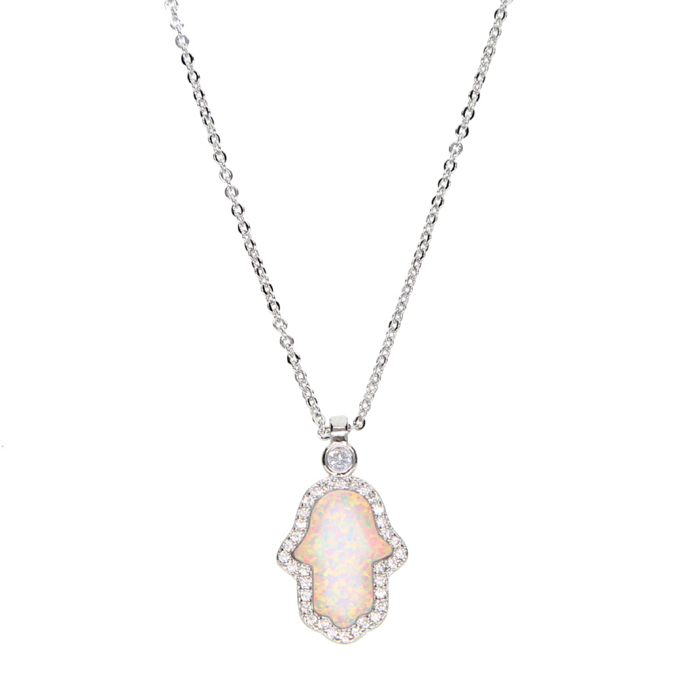 Hamsa Opal Platinum Necklace