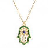 Crystal Hamsa Necklace Green